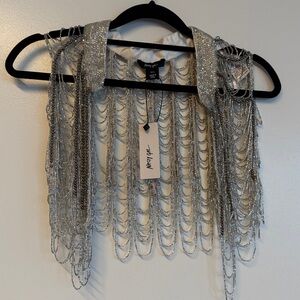 Nasty Gal Silver Beaded Fringe Collar